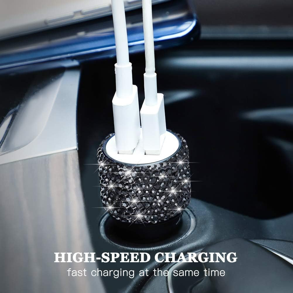 Fast Car Charger: Dual USB Ports, Rhinestone Accents - iPhone, iPad, Samsung Compatible