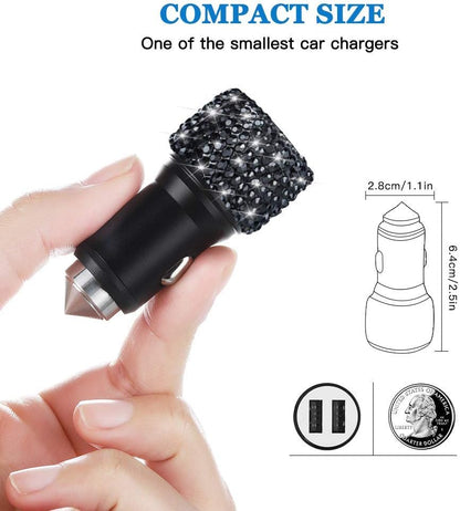 Fast Car Charger: Dual USB Ports, Rhinestone Accents - iPhone, iPad, Samsung Compatible