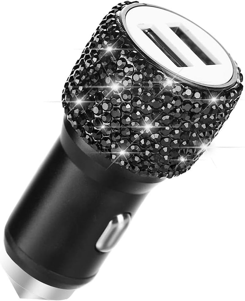 Fast Car Charger: Dual USB Ports, Rhinestone Accents - iPhone, iPad, Samsung Compatible